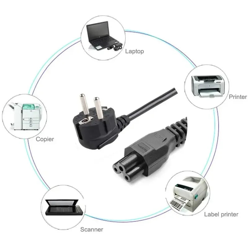 1.5M EU 3-Pin Laptop Power Cord - Universal AC Charger Cable for HP, Dell, Toshiba, Sony, ASUS, Lenovo & Samsung Notebooks
