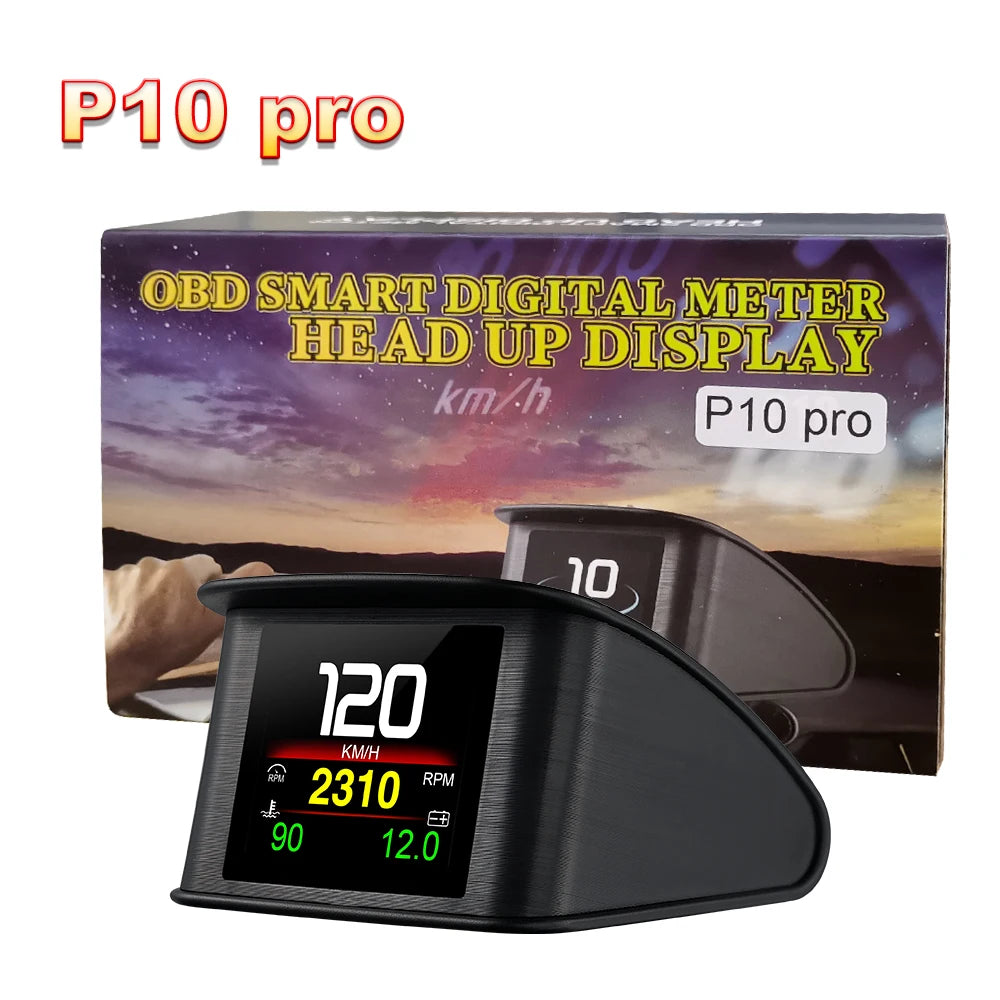 P10 Pro Head-Up Display – On-Board OBD2 Computer with Digital Speedometer, Mileage, Temperature & Driving Data Gauge