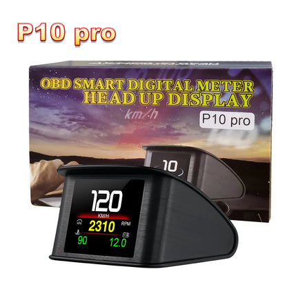 P10 Pro Head-Up Display – On-Board OBD2 Computer with Digital Speedometer, Mileage, Temperature & Driving Data Gauge