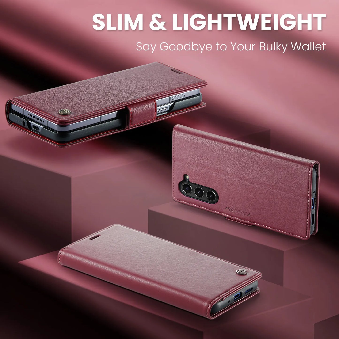 Magnetic PU Leather Phone Case for Samsung Galaxy Z Fold 7/6/5 — Fold6/5 5G Wallet Card Holder Shockproof Cover