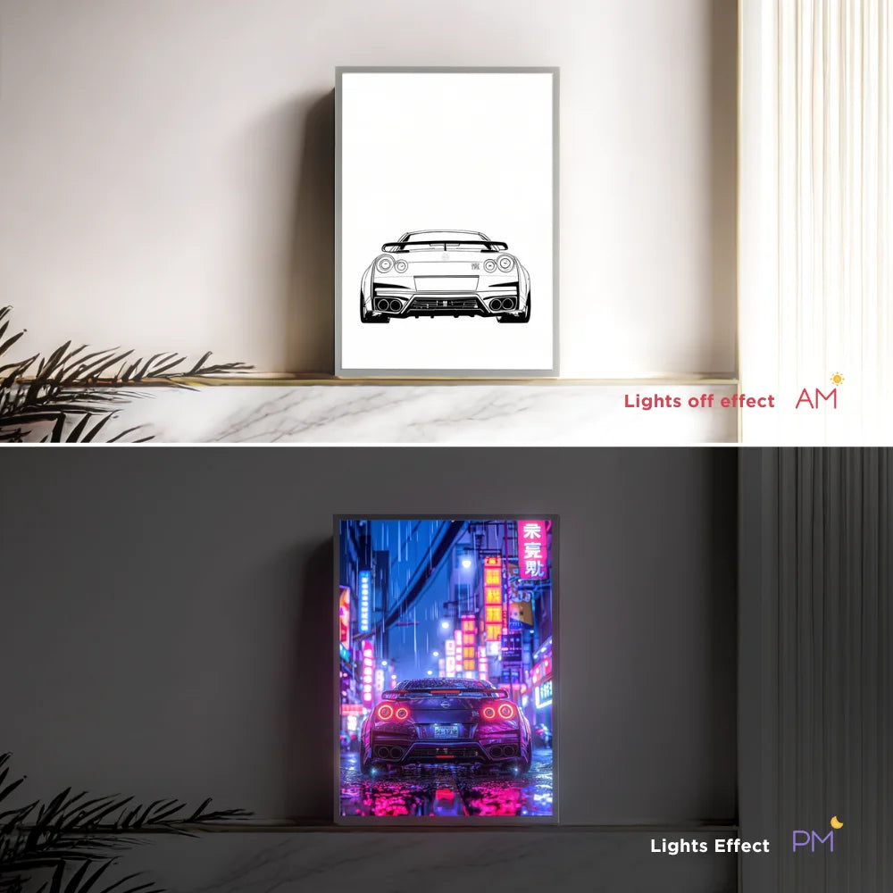 GTR Anime Racing LED Night Light – Car-Themed Bedroom Decor Lamp for Anime Fans, Ambient LED Lampara de Noche & Gift Light