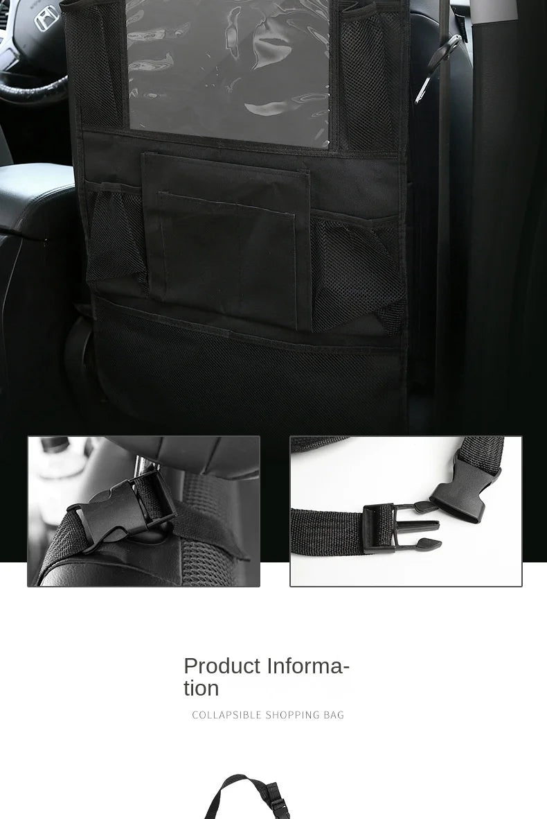 Car Backseat Organizer with Touch Screen Tablet Holder - Auto Storage Pockets & Seat Protectors