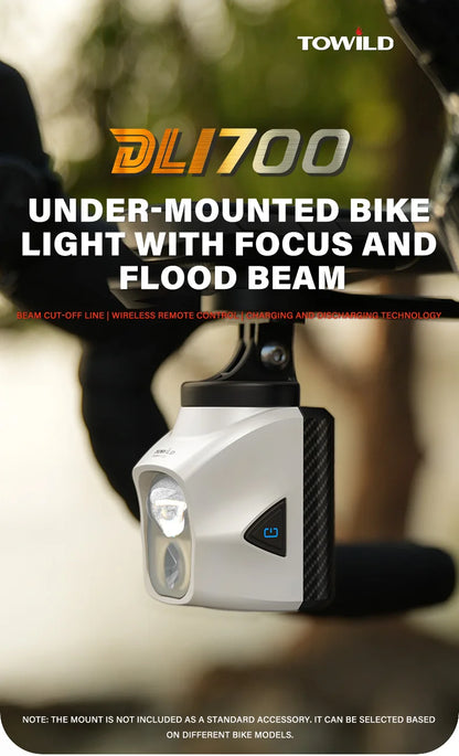 TOWILD DL1700 LED Bicycle Light – 1900LM Rechargeable Front Light with Focus & Flood Beam, Power Bank Function