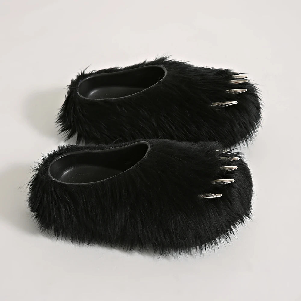 Bear Claw Plush Mules - Customizable Soft Summer Slides with Logo for Comfortable Casual Wear