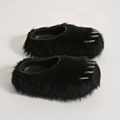 Bear Claw Plush Mules - Customizable Soft Summer Slides with Logo for Comfortable Casual Wear