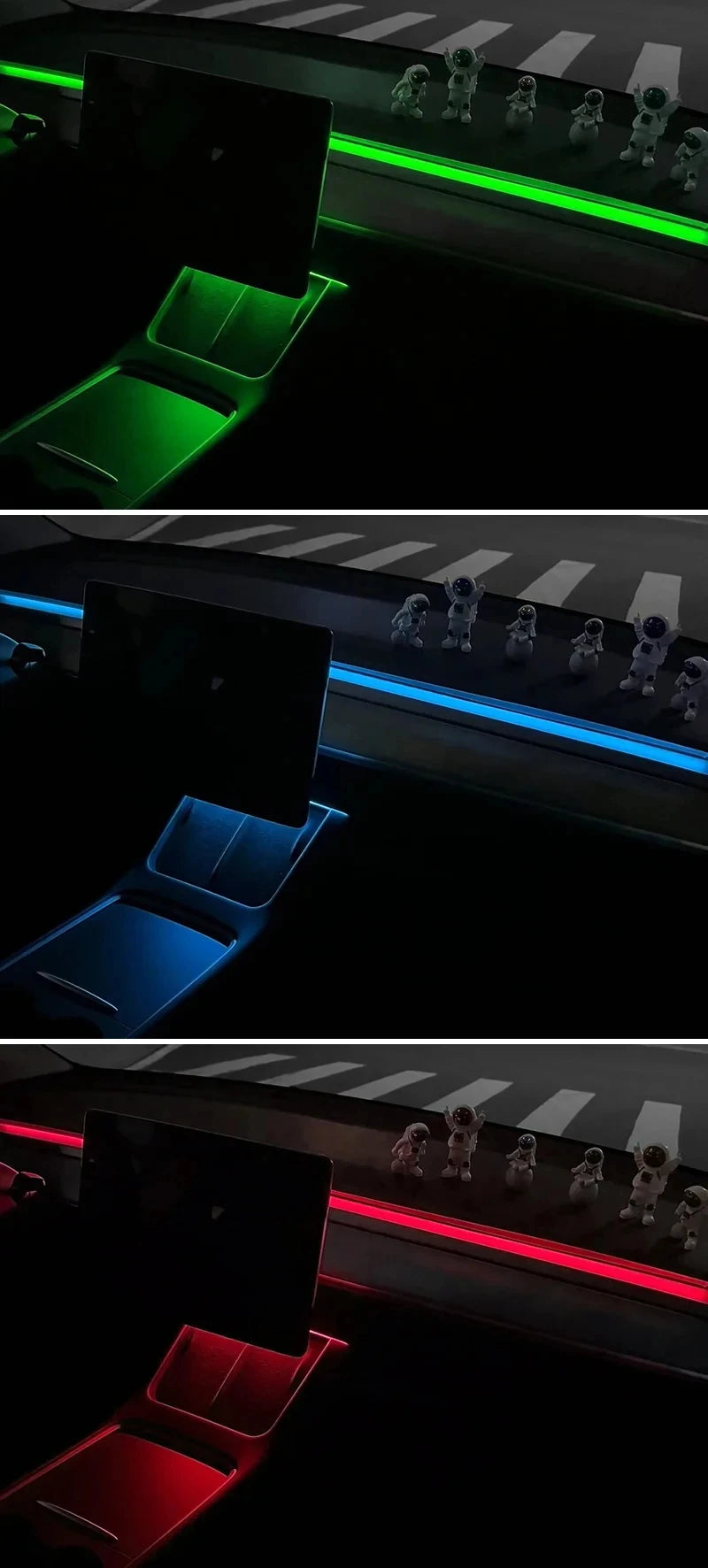 2-in-1 Dynamic Neon RGB Car LED Ambient Lighting – Auto OFF 60s Module for Tesla Model 3 & Y Dashboard Decoration