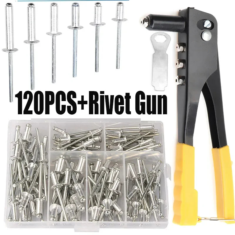 120pcs Heavy Duty Pop Rivet Gun Kit – Hand Riveter Tool Set with Assorted Rivets for DIY & Repair Projects