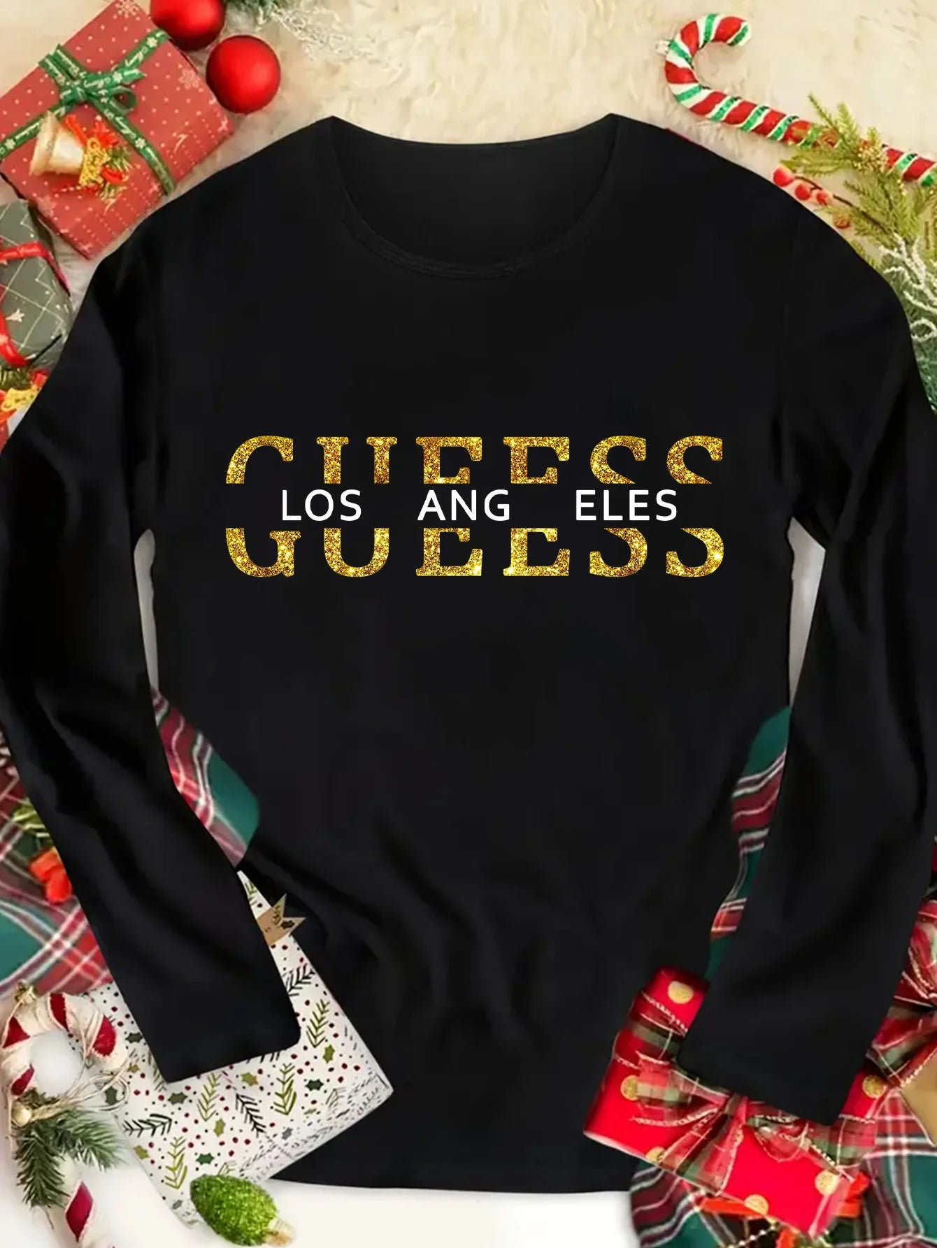 Women's Letter Print Warm Base Layer - Autumn & Winter Cross Printed T-shirt, Casual Round Neck Long Sleeve Top