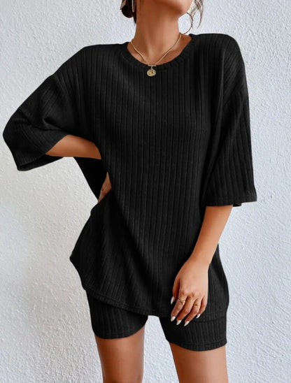 Women’s Summer Casual Short Pants Set – Solid Color Loose Two-Piece Outfit 2025