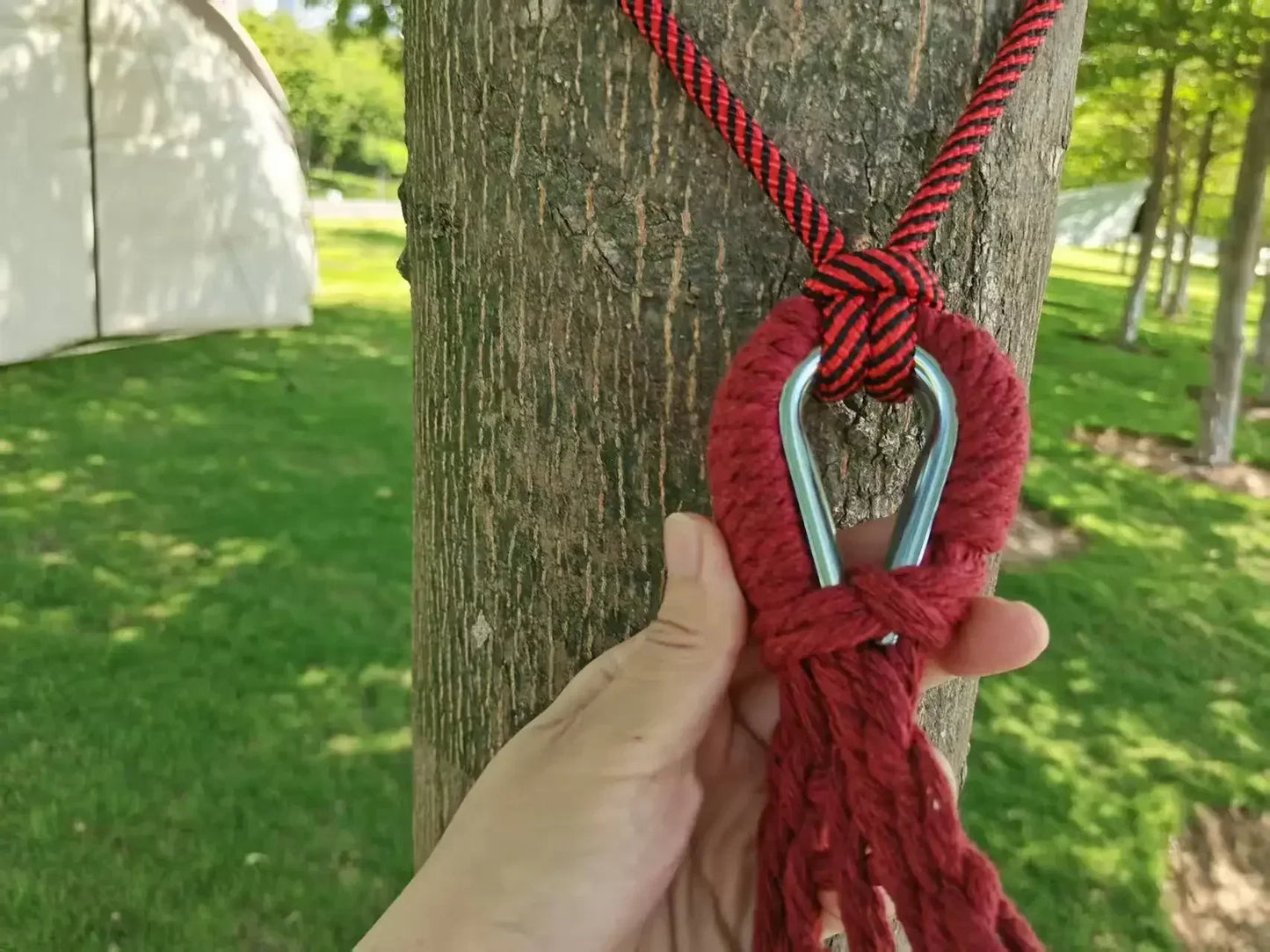 Outdoor Canvas Camping Hammock – Anti-Rollover Portable Thick Fabric Single/Double with Carry Bag