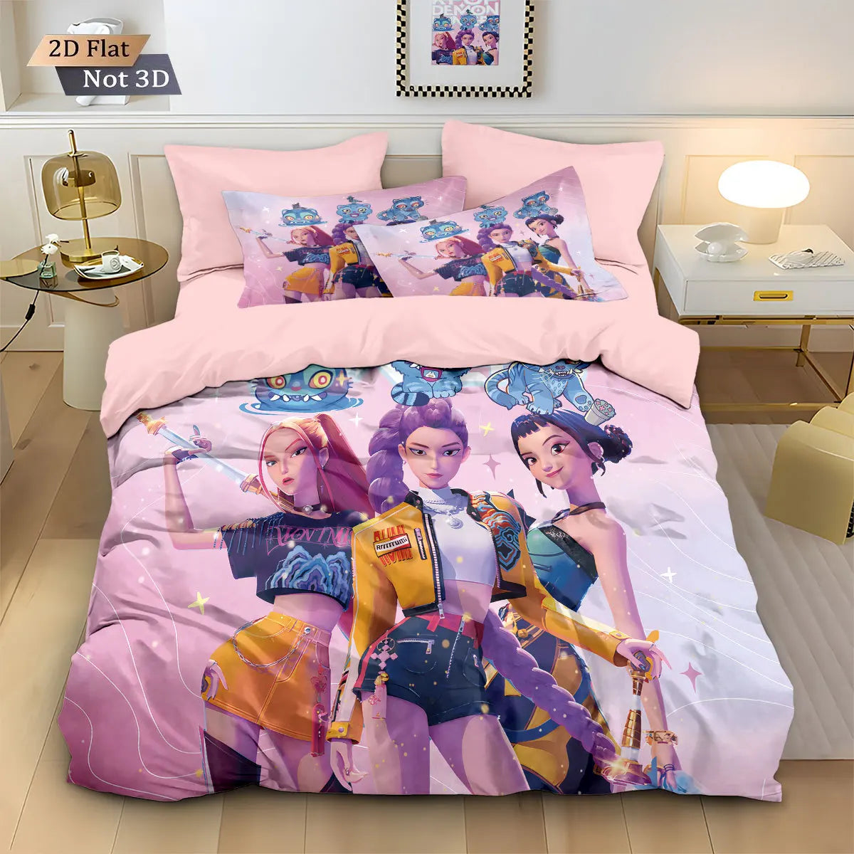 Anime Demon Hunters Zoey Mira Bedding Set – Duvet Cover for Kids, Teens & Adults, Single to King Size Gift
