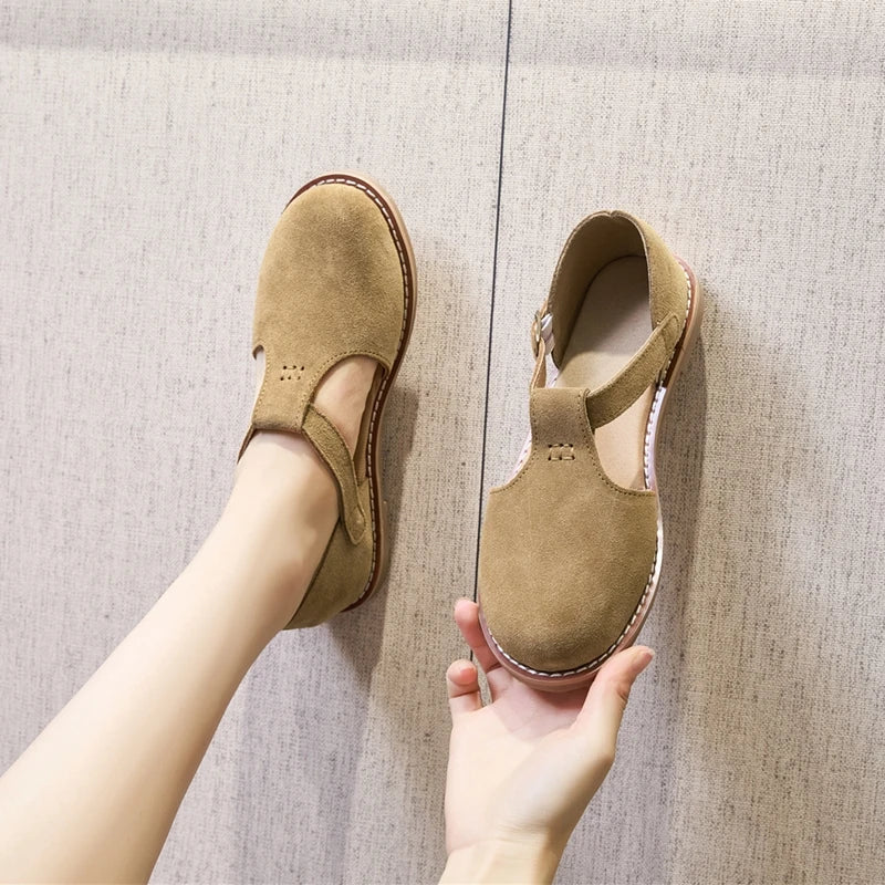 AIYUQI Women’s Retro Leather Sandals 2024 — Flat Sole Hollow Roman Style Summer Shoes