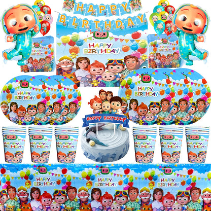 Cartoon JJ Melon Birthday Party Decorations Set – Disposable Tableware, Cups, Plates, Tablecloth, Balloons & Cake Topper for Kids & Baby Shower