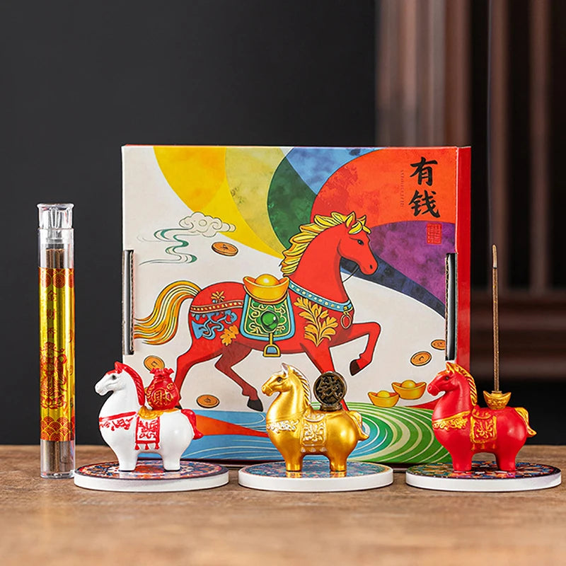 2026 Year of the Horse Incense Burner - Creative Resin & Ceramic Zodiac Incense Stick Holder & Ornament