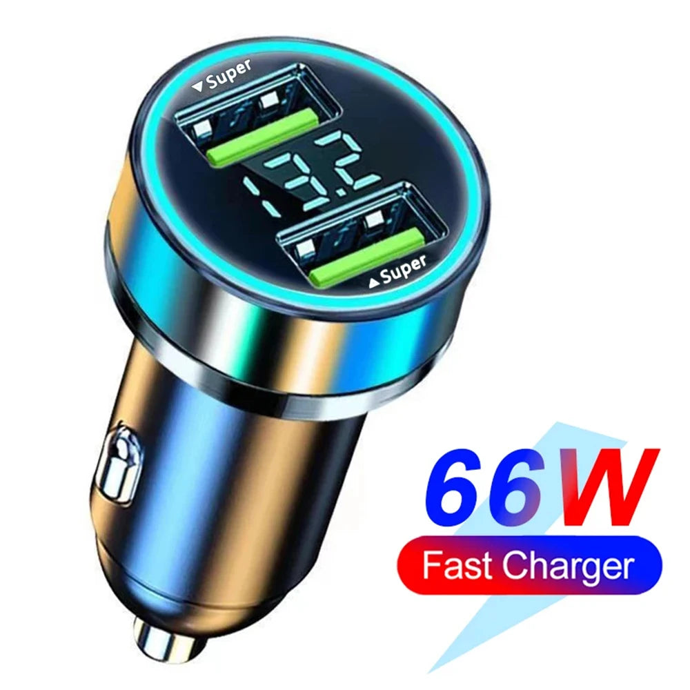 66-250W PD Car Charger – QC3.0 Fast Charge, 1-to-6 Cigarette Lighter Plug with Digital Display