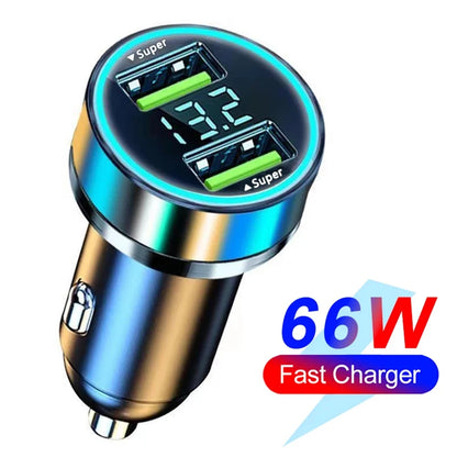 66-250W PD Car Charger – QC3.0 Fast Charge, 1-to-6 Cigarette Lighter Plug with Digital Display
