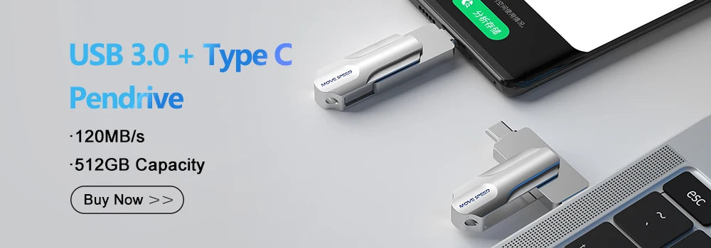 MOVESPEED 1000MB/s USB3.2 Gen 2 Type C Solid State Pen Drive - 1TB, 512GB, 256GB, 128GB for PC, Smartphone & Tablet