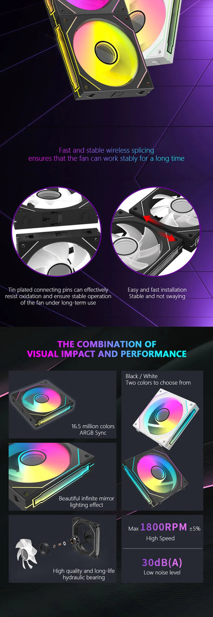 JUMPEAK MX120 360mm Modular Wireless Splicing PC Cooling Fan – 120mm ARGB Case Fan with Infinite Mirror Effect for Computer Water Cooler