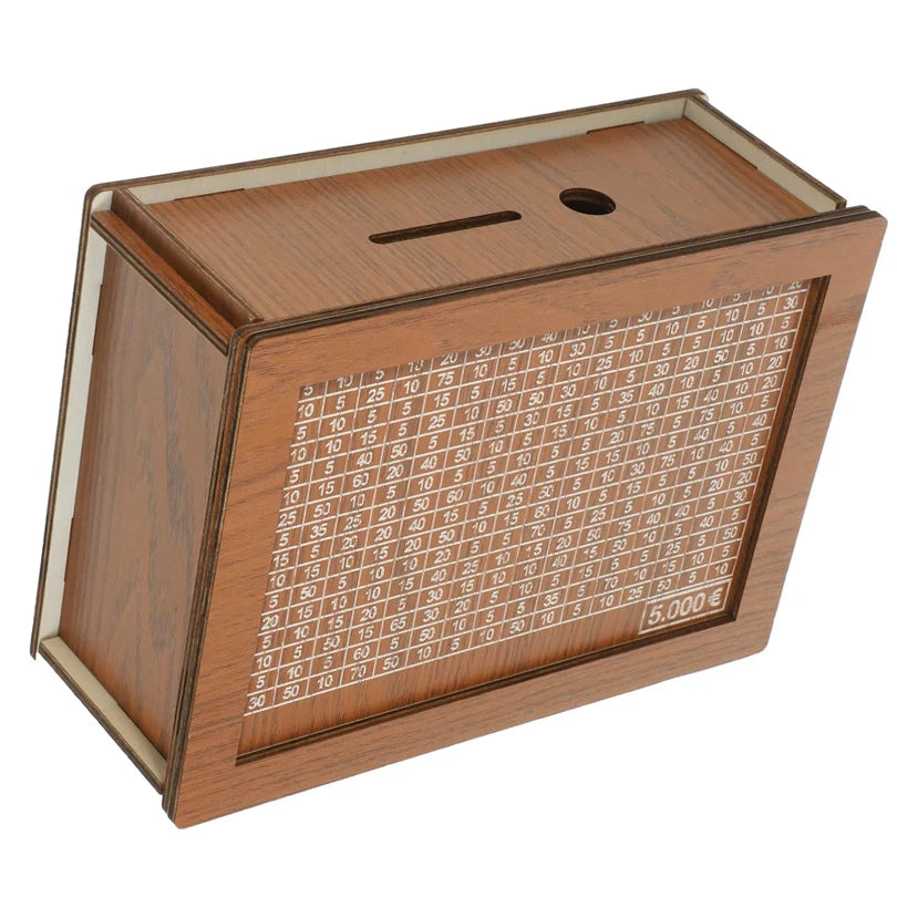 Wooden Money Box Piggy Bank – Cash Saving Treasure Coin Case for 1000/5000/10000 Euro – Encourages Saving Habit