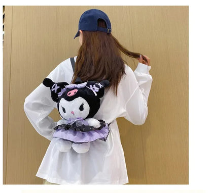 Kawaii Sanrio Kuromi Plush Backpack – Lolita Style Stuffed Animal Doll, My Melody Tote Bag for Women & Girls, Christmas Gift