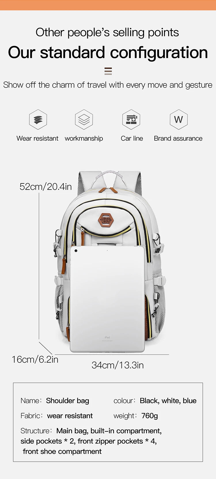 Outdoor Travel Backpack – Large Capacity Sports & Camping Knapsack for Men & Women, Laptop Bag with Shoes Pocket