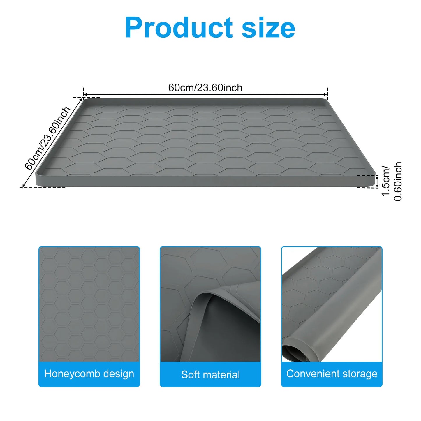 Mini Fridge & Appliance Silicone Mat 60x60cm – Non-Slip Drip Pan with Raised Edges for Floor Protection