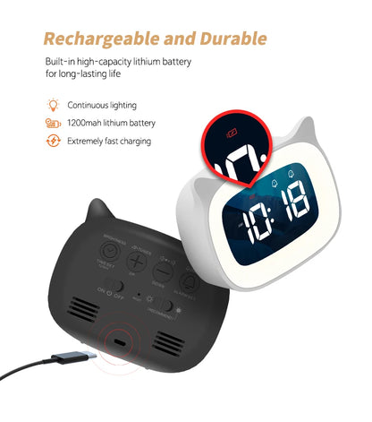 Music LED Digital Alarm Clock – Voice Control Night Light with 1200mAh Battery for Home Desk Decor