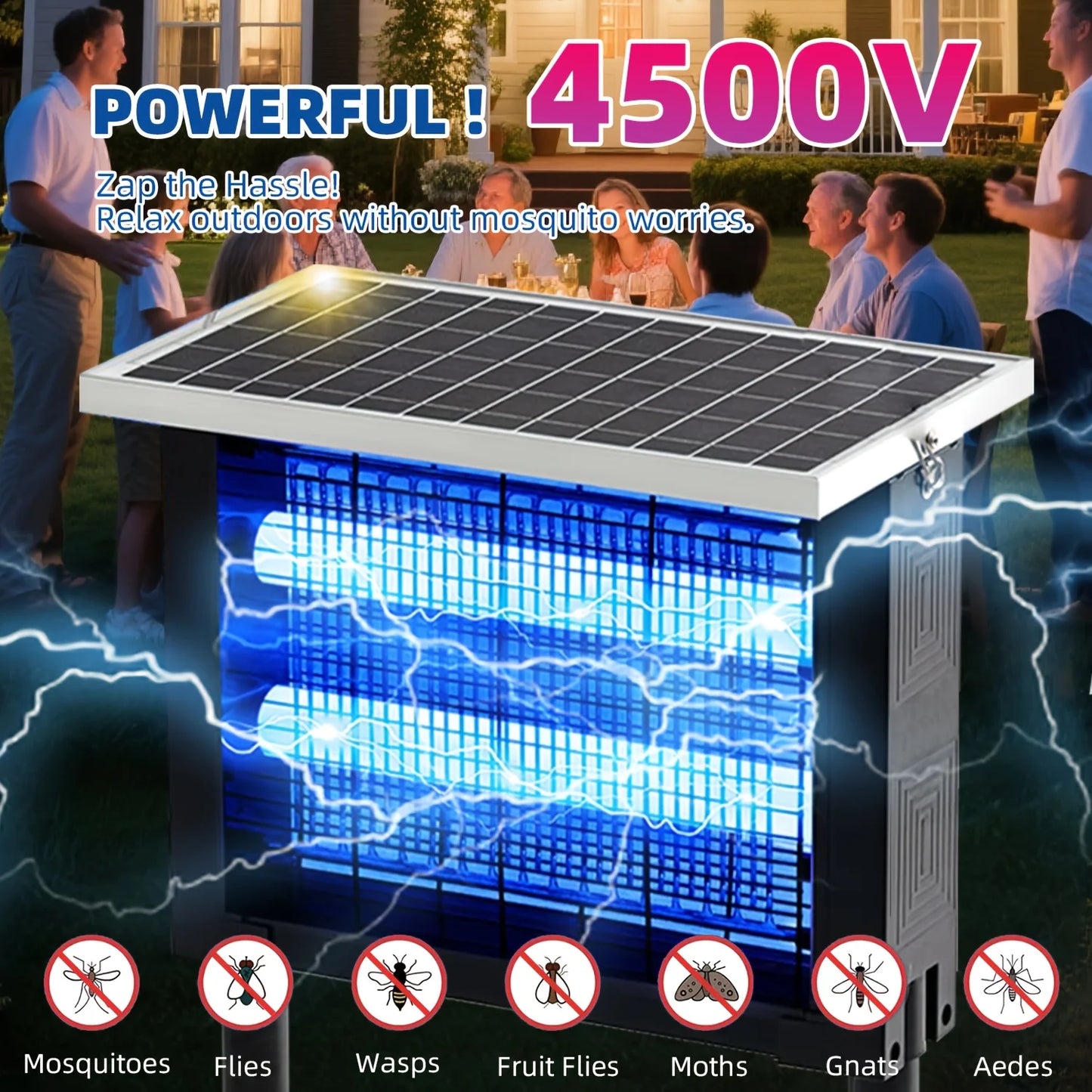 Solar Bug Zapper - Rechargeable Outdoor Mosquito Killer for Large Area Protection