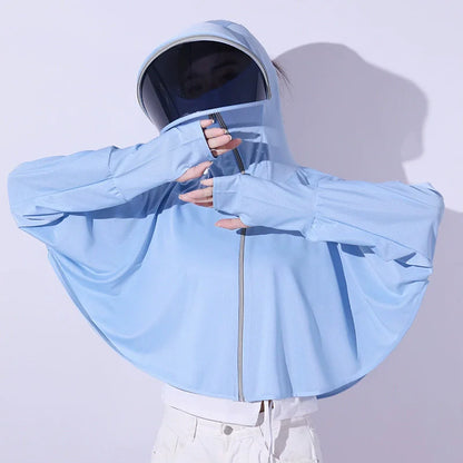 Women’s Summer Sun Protection Cape – Breathable Ice Silk UV Protection Cloak Smock Lightweight Anti-UV Outerwear for Ladies