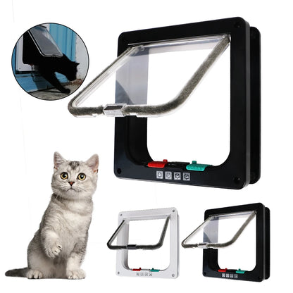 4 Way Lock Security Flap Door: ABS Plastic Small Pet Supplies Gate for Cat Puppy Safety - Dog Cat Kitten Flap Door