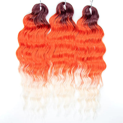 FASHION IDOL 24" Deep Wave Crochet Hair - 3-Piece Synthetic Water Wave Braiding Extensions, Ombre Rainbow Twist Hair