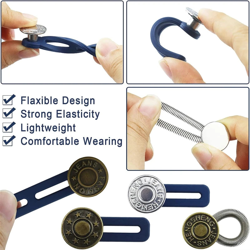 Adjustable Metal Button Extender for Jeans & Pants – Retractable Waistband Expander (1/5/10PCS Sewing Free)