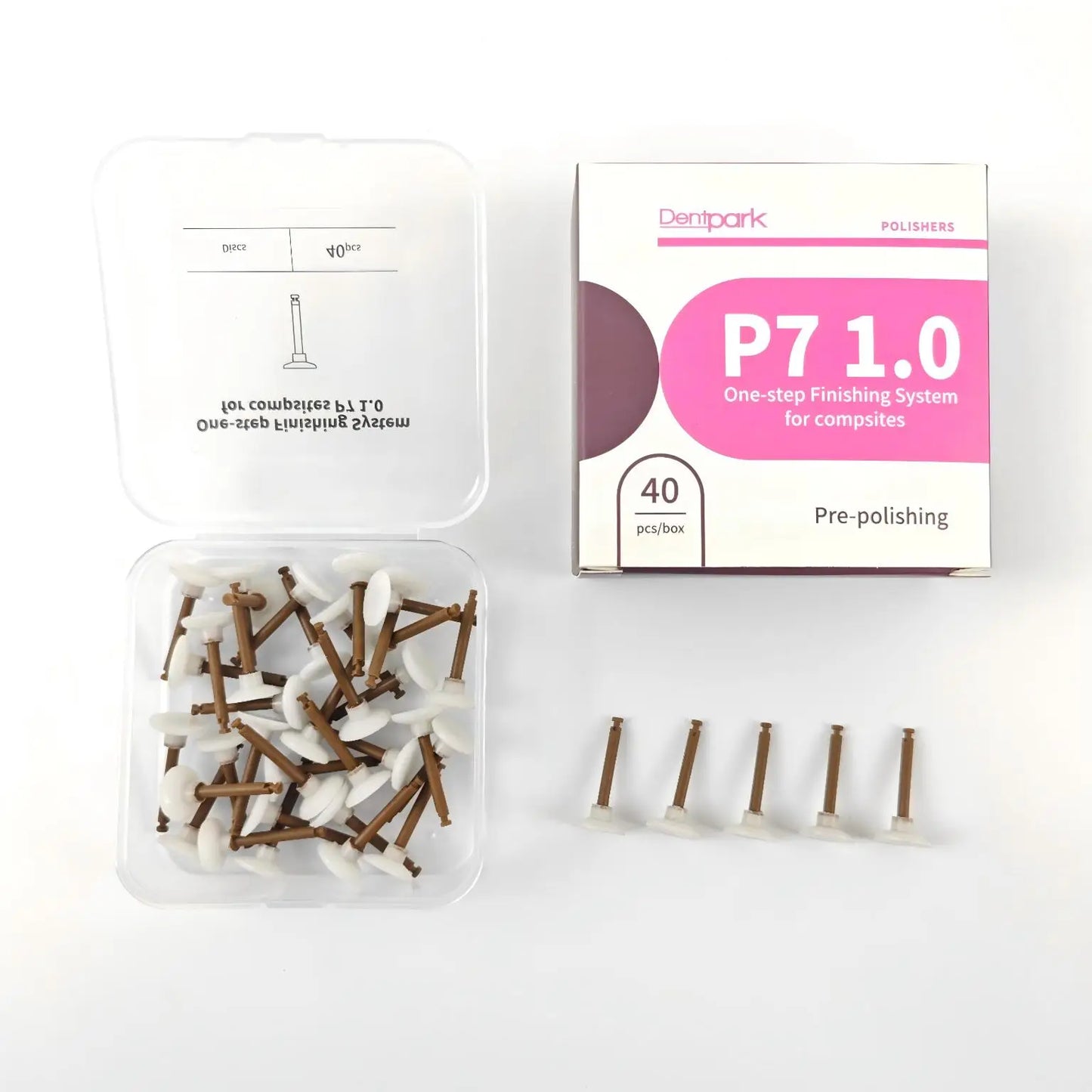 Dentpark 40pcs Dental One-Step Finishing System — P7 1.0 Finisher Cups, Points, Discs for Composite Polishing with RA Shank