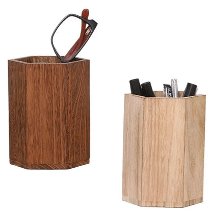 Wooden Pen Holder Organizer - Large Capacity Desktop Storage Box for Pencils & Office Supplies