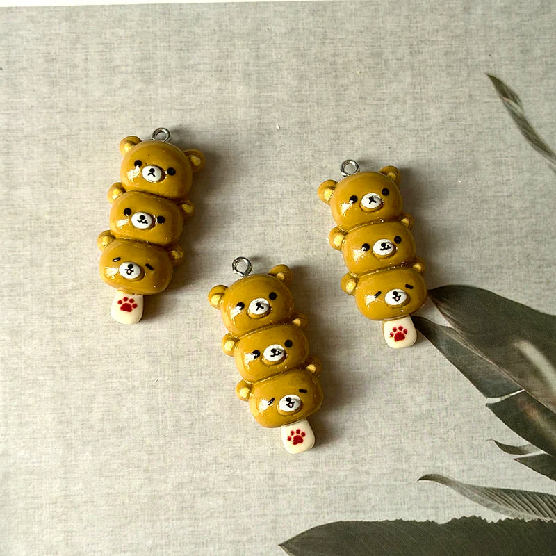 10-Piece Cute Resin Bear Charms - Kawaii Food Pendants for DIY Earrings, Phone Chains, and Jewelry Making C1248