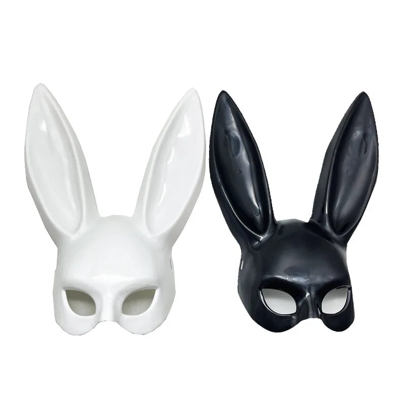 Black and White Rabbit Mask - Halloween Party Decoration, Long Ears Bunny Mask for Costume and Cosplay