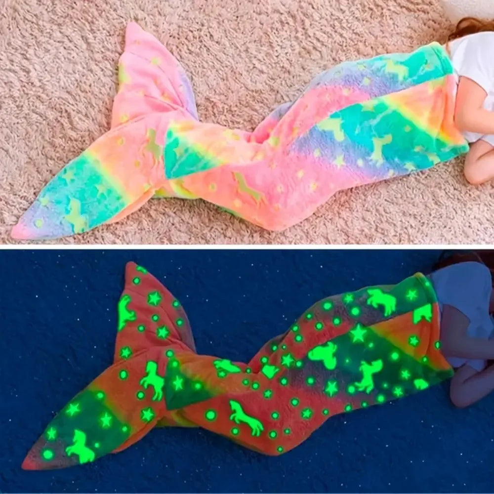 Flannel Mermaid Sleeping Bag — Soft Universal Rainbow Mermaid Tail Blanket, Cozy and Beautiful for Children