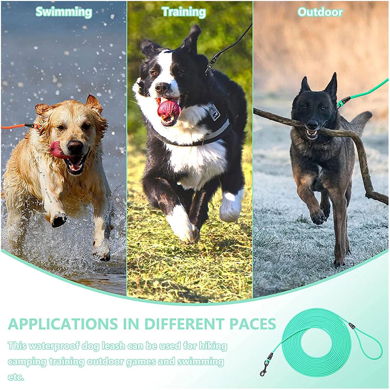 Waterproof Dog Leash – PVC Training Recall Leash 5FT/10FT/20FT/30FT for Beach, Yard & Play