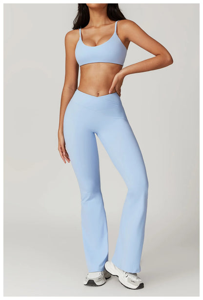 Women’s 2PCS Sportswear Yoga Set – Short Sleeve Crop Top & High Waist Leggings for Gym & Fitness