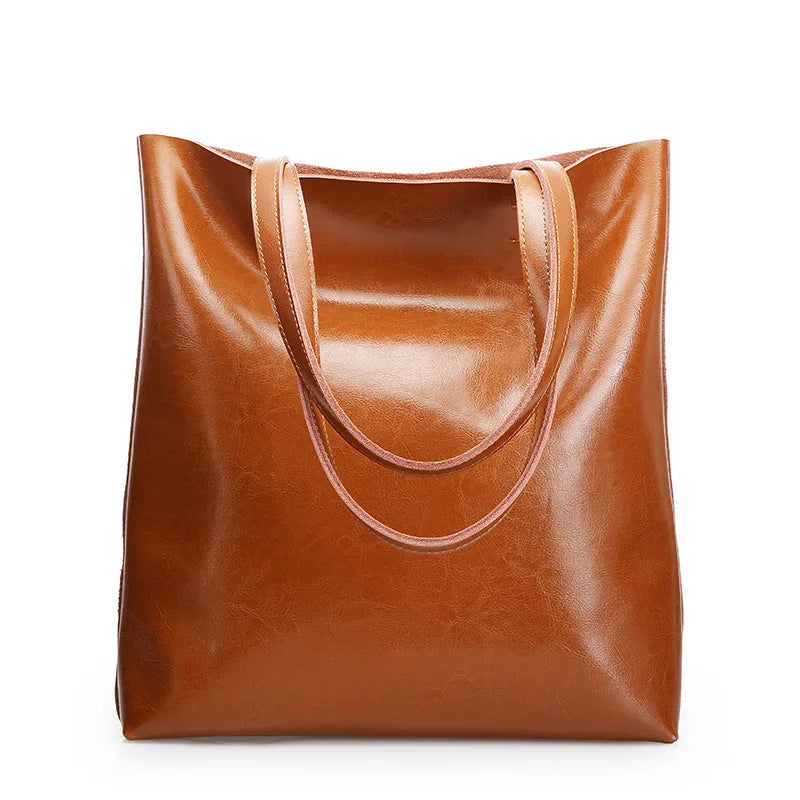 2023 Genuine Cow Leather Women’s Handbag – Large Vintage Office Tote Shoulder Bag for Ladies
