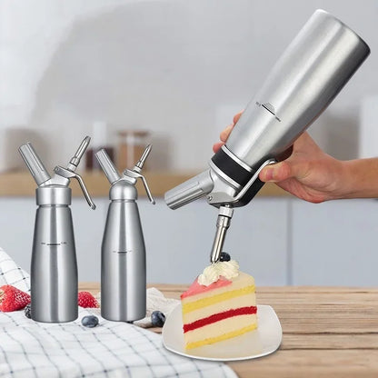 JUSTINLAU Stainless Steel Whipped Cream Dispenser - Cake Piping Siphon Bottle for Desserts & Cream