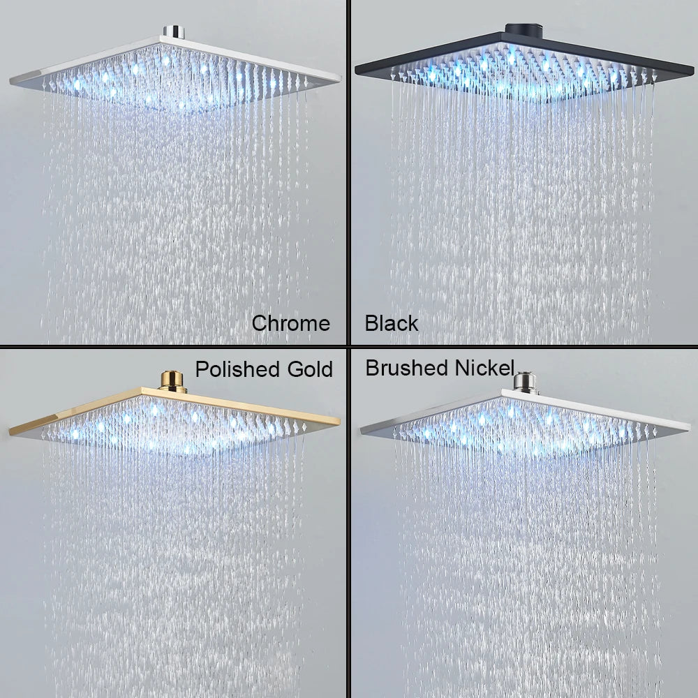 Black Ceiling Mounted LED Rainfall Shower Head – Intelligent Remote Control Concealed Waterfall Tap