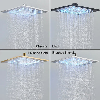 Black Ceiling Mounted LED Rainfall Shower Head – Intelligent Remote Control Concealed Waterfall Tap
