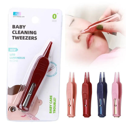 Baby Safety Cleaning Tweezers with LED Light – Infant Nose, Ear & Navel Care Tool, Soft Tip Precision Hygiene Forceps for Babies & Kids