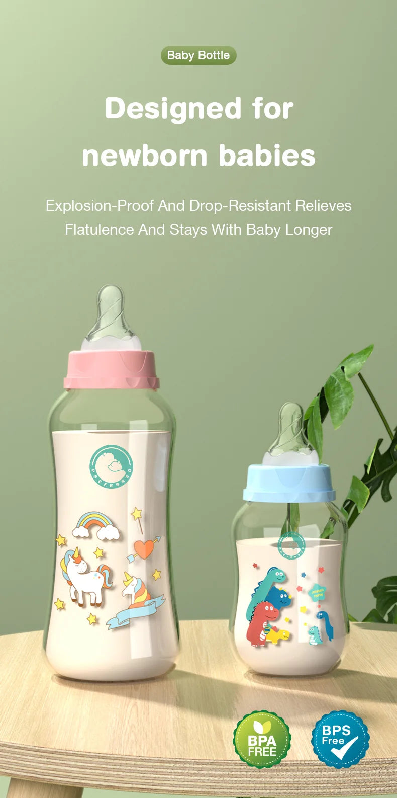 Dr.isla 150/240ML Baby PP Bottle – Wide Mouth Newborn Milk Bottle with Handle & BPA Free, Patterned Baby Cup