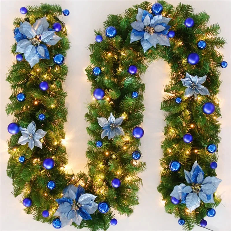 2.7M LED Rattan Christmas Garland – DIY Wreath for Stairs, Fireplace, Tree & Home Decoration