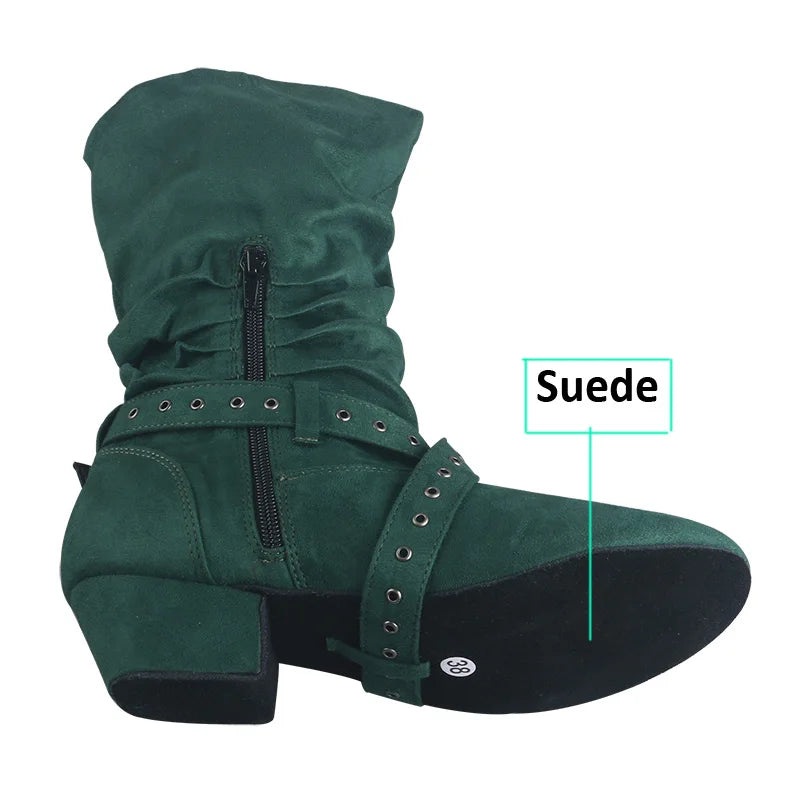 Wedopus Women’s Customized Heel Western Dance Boots – Black Suede Cowboy Shoes for Urban Dancing