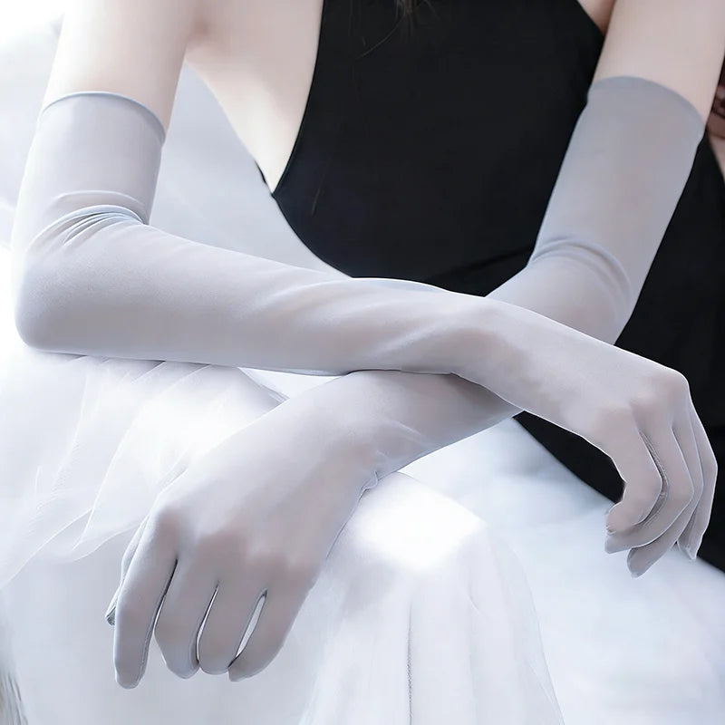 Ultra-Thin Solid Nylon Seamless Stocking Gloves – High Elasticity Long Sun Protection Women’s Dance, Party, Nightclub & Cosplay Accessories