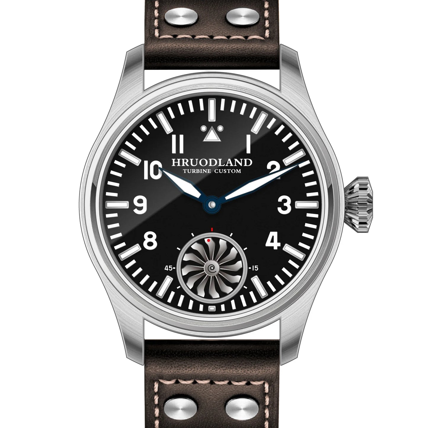 Hruodland 43MM Pilot Men’s Manual Mechanical Watch — Sapphire Crystal, BGW-9 Night Light, Turbine Design, Waterproof 5Bar