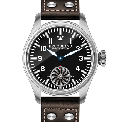 Hruodland 43MM Pilot Men’s Manual Mechanical Watch — Sapphire Crystal, BGW-9 Night Light, Turbine Design, Waterproof 5Bar
